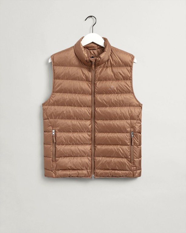 Gant Light Down Men's Gilets Brown | vmLL6xitqAW