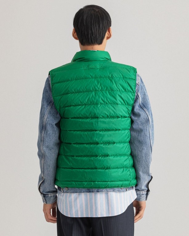 Gant Light Down Men's Gilets Green | Wh5hbCdl3WK