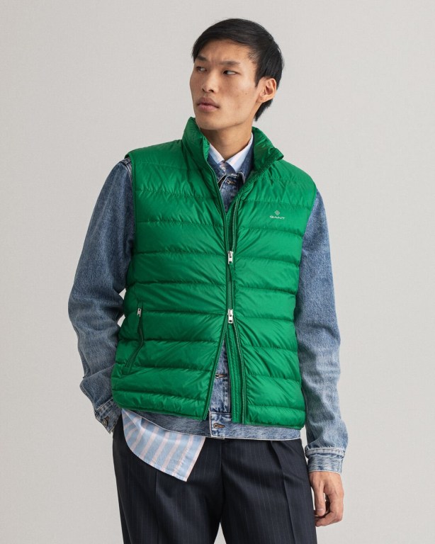 Gant Light Down Men's Gilets Green | Wh5hbCdl3WK