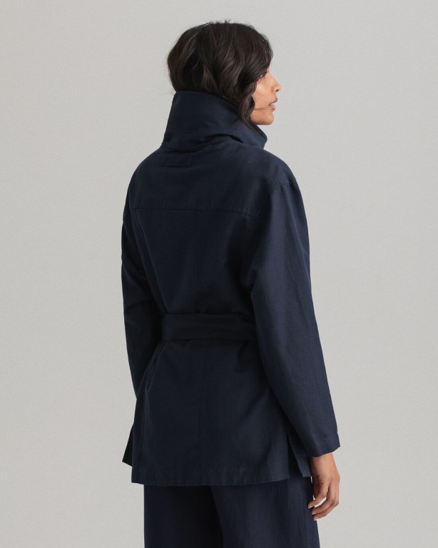 Gant Linen Blend Belted Women's Jackets Blue | AK2PfvBTB9T