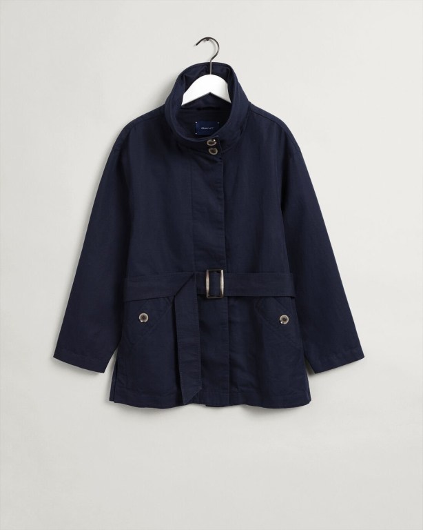 Gant Linen Blend Belted Women's Jackets Blue | AK2PfvBTB9T