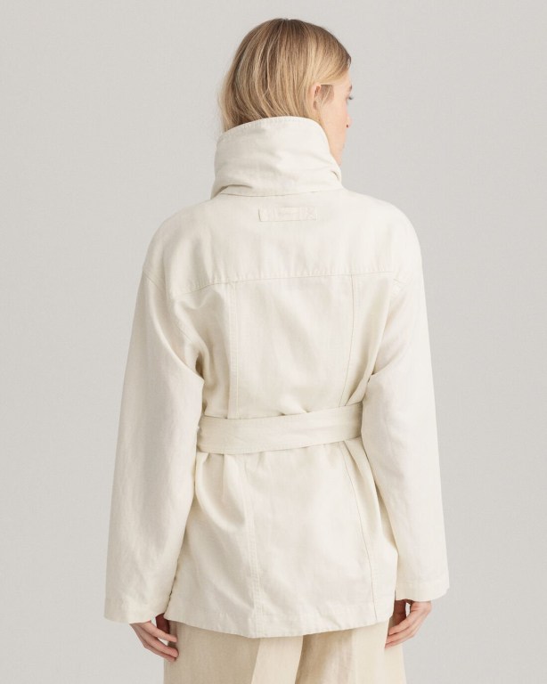 Gant Linen Blend Belted Women's Jackets Cream | hQWuj0qIiIB