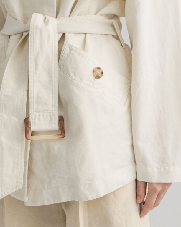 Gant Linen Blend Belted Women's Jackets Cream | hQWuj0qIiIB