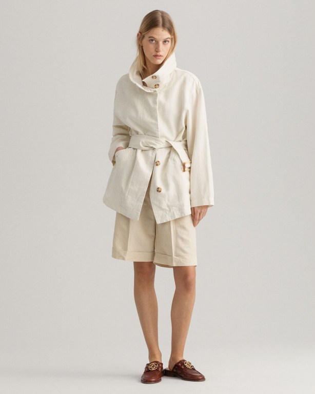 Gant Linen Blend Belted Women's Jackets Cream | hQWuj0qIiIB