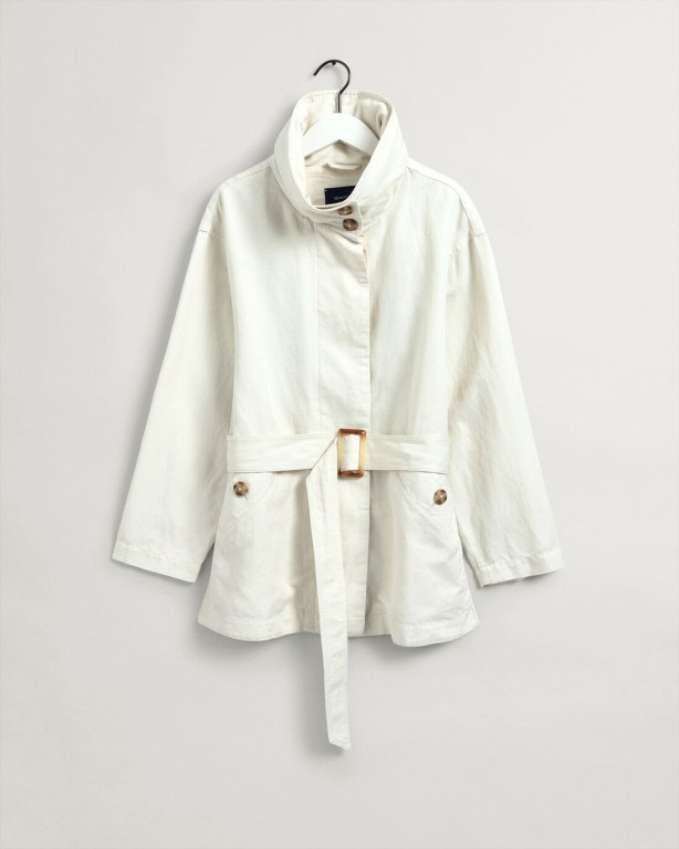 Gant Linen Blend Belted Women's Jackets Cream | hQWuj0qIiIB