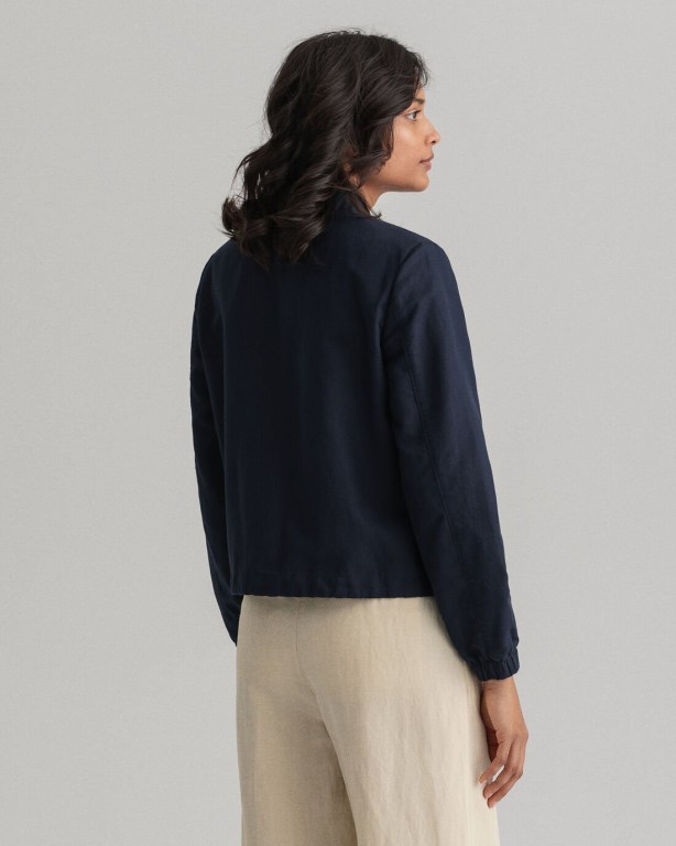 Gant Linen Blend Blouson Women's Jackets Blue | 2hiXDyPbDbs