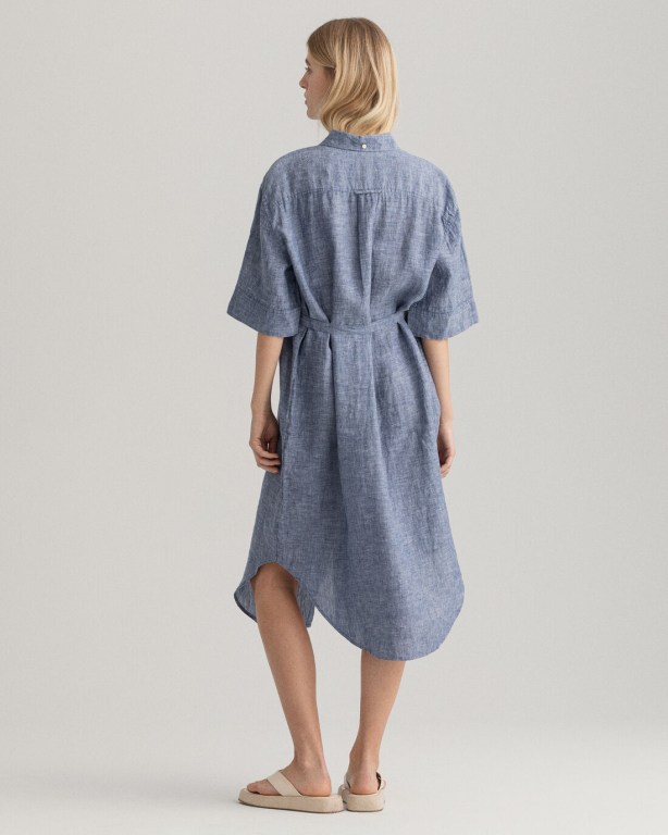 Gant Linen Chambray Shirt Women's Dresses Blue | 9Tv51mNSaT7