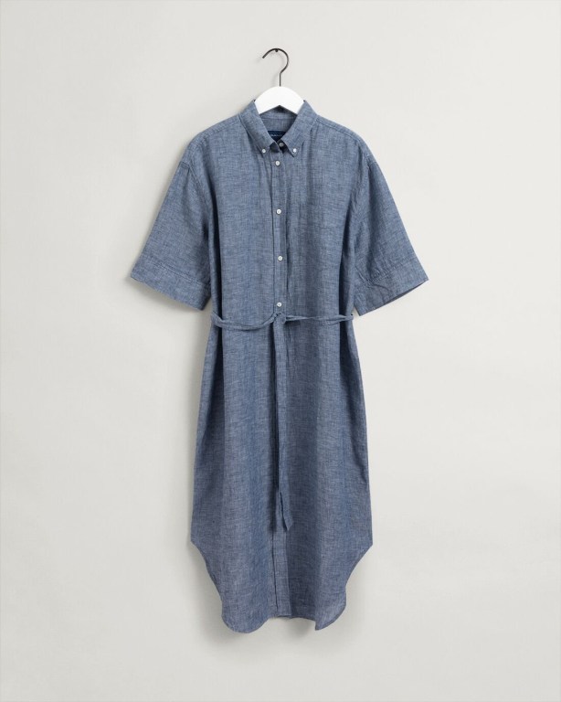 Gant Linen Chambray Shirt Women's Dresses Blue | 9Tv51mNSaT7