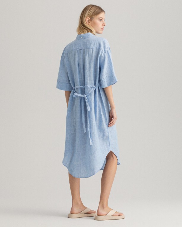 Gant Linen Chambray Shirt Women's Dresses Silver Blue | FwVOv8MrTH9