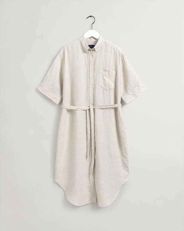 Gant Linen Chambray Shirt Women's Dresses Beige | QMs71aWlmDG