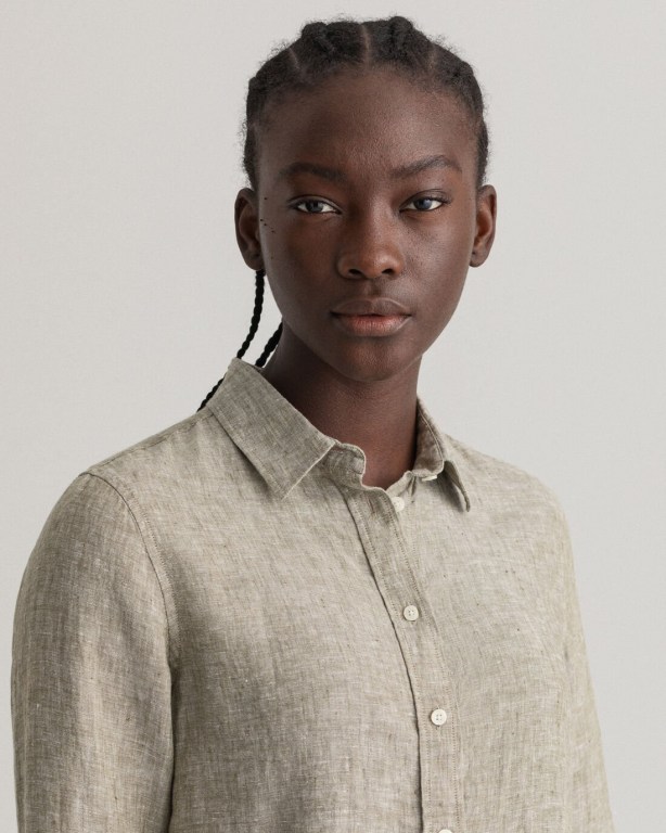 Gant Linen Chambray Women's Shirts Green | n16cVnelHbk