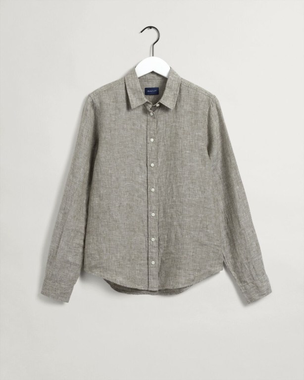 Gant Linen Chambray Women's Shirts Green | n16cVnelHbk