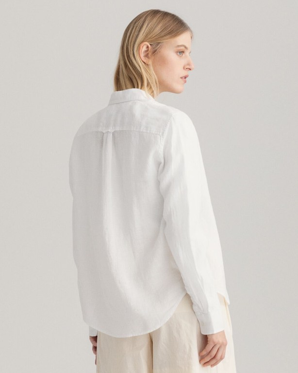 Gant Linen Chambray Women's Shirts White | 0BkvbBLbL9u