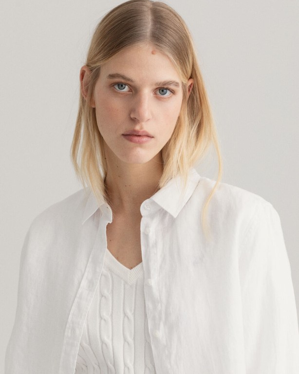 Gant Linen Chambray Women's Shirts White | 0BkvbBLbL9u