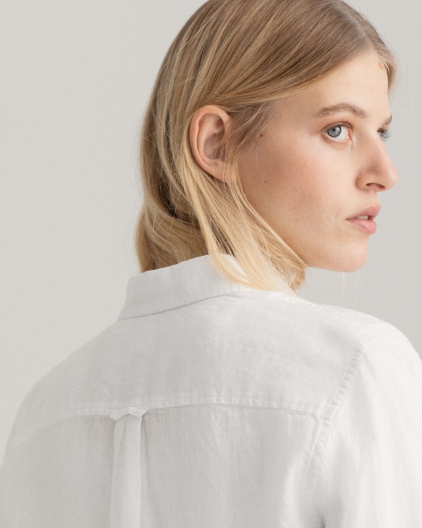 Gant Linen Chambray Women's Shirts White | 0BkvbBLbL9u