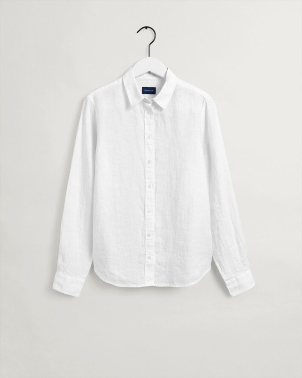 Gant Linen Chambray Women's Shirts White | 0BkvbBLbL9u