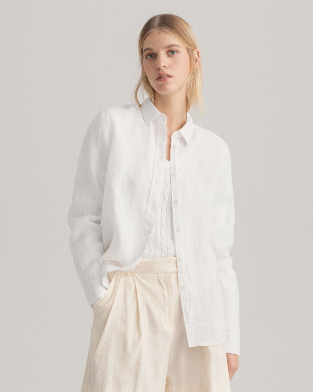 Gant Linen Chambray Women\'s Shirts White | 0BkvbBLbL9u