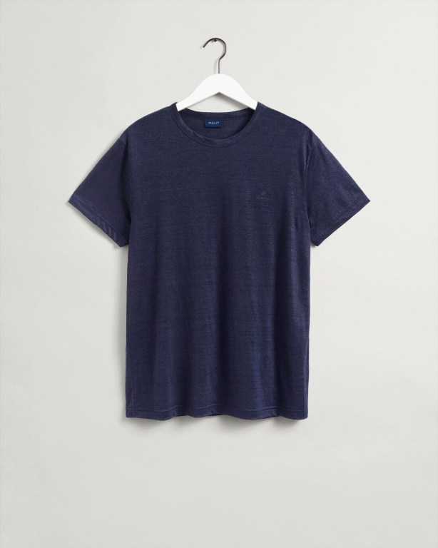 Gant Linen Men's T-shirts Blue | xpPL4FyuqYc