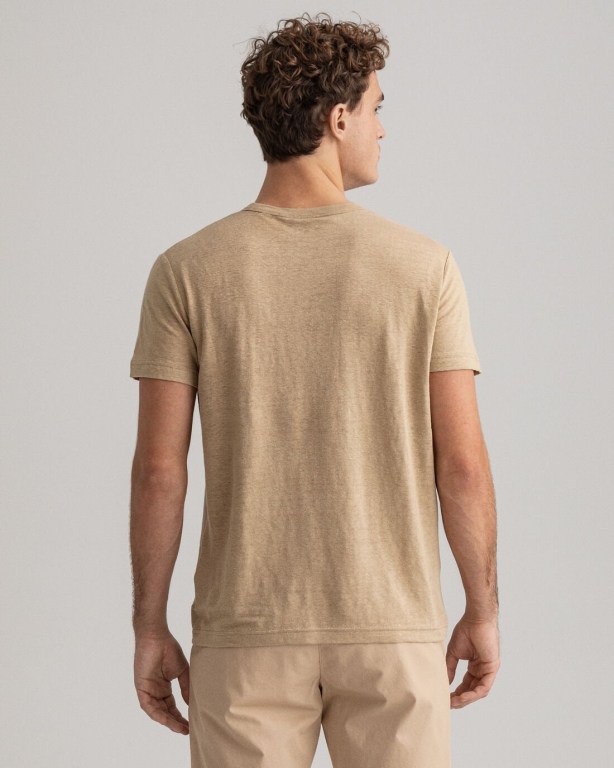 Gant Linen Men's T-shirts Dark Khaki | N6nKCBxXyXB