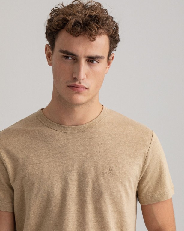 Gant Linen Men's T-shirts Dark Khaki | N6nKCBxXyXB