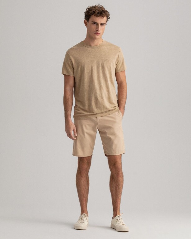 Gant Linen Men's T-shirts Dark Khaki | N6nKCBxXyXB