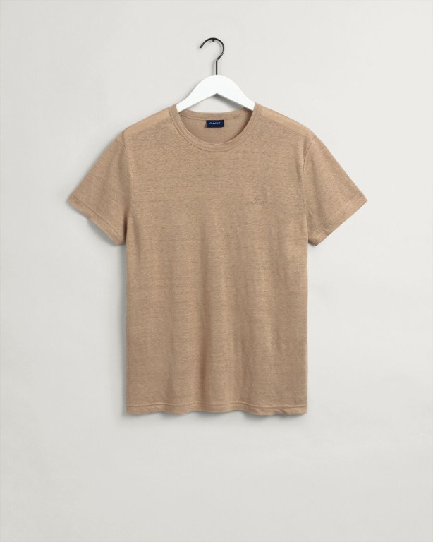 Gant Linen Men's T-shirts Dark Khaki | N6nKCBxXyXB