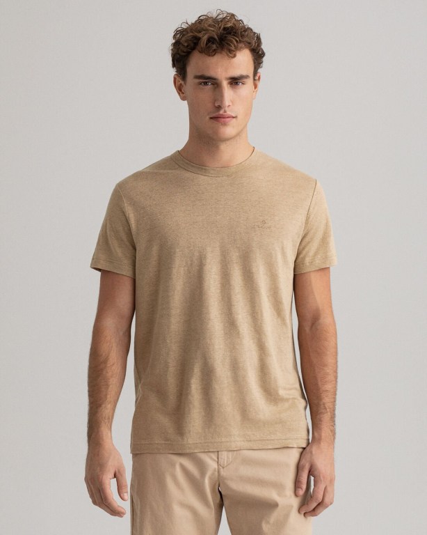 Gant Linen Men\'s T-shirts Dark Khaki | N6nKCBxXyXB