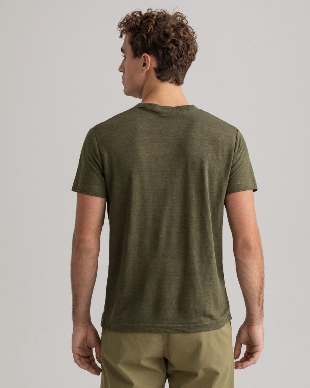 Gant Linen Men's T-shirts Green | VpgvalqGd2g