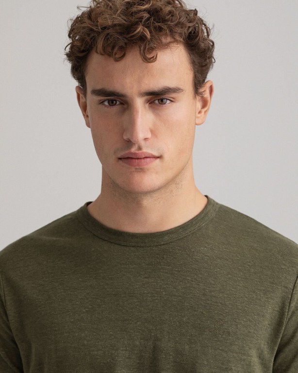 Gant Linen Men's T-shirts Green | VpgvalqGd2g