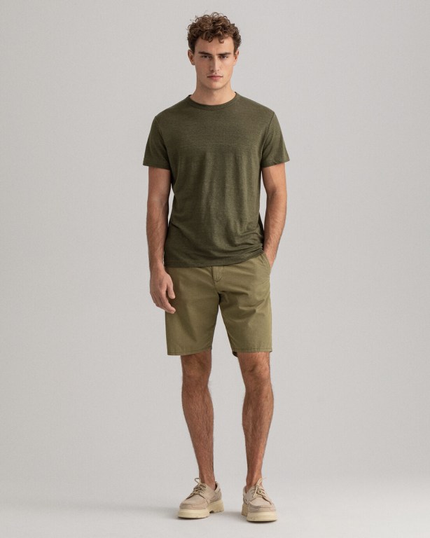 Gant Linen Men's T-shirts Green | VpgvalqGd2g