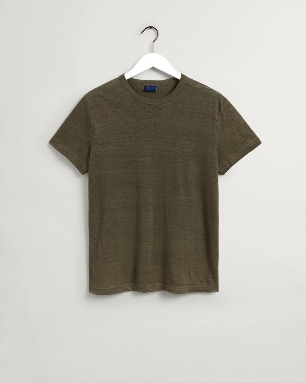 Gant Linen Men's T-shirts Green | VpgvalqGd2g