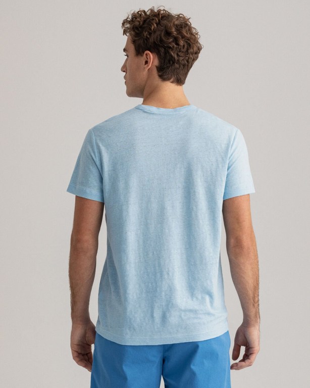 Gant Linen Men's T-shirts Light Blue | nTgslNJTzhb