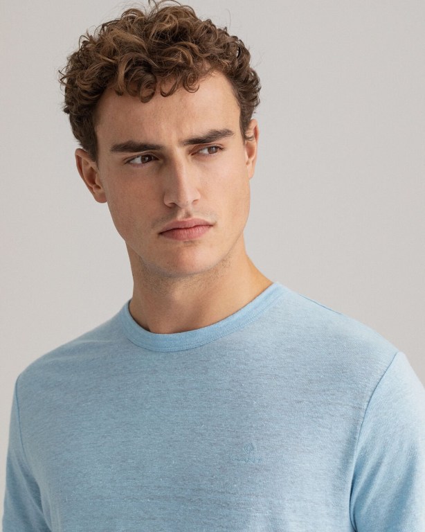 Gant Linen Men's T-shirts Light Blue | nTgslNJTzhb