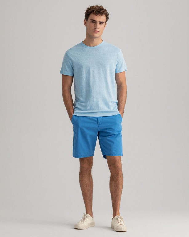 Gant Linen Men's T-shirts Light Blue | nTgslNJTzhb