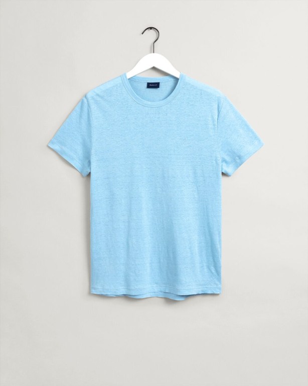 Gant Linen Men's T-shirts Light Blue | nTgslNJTzhb