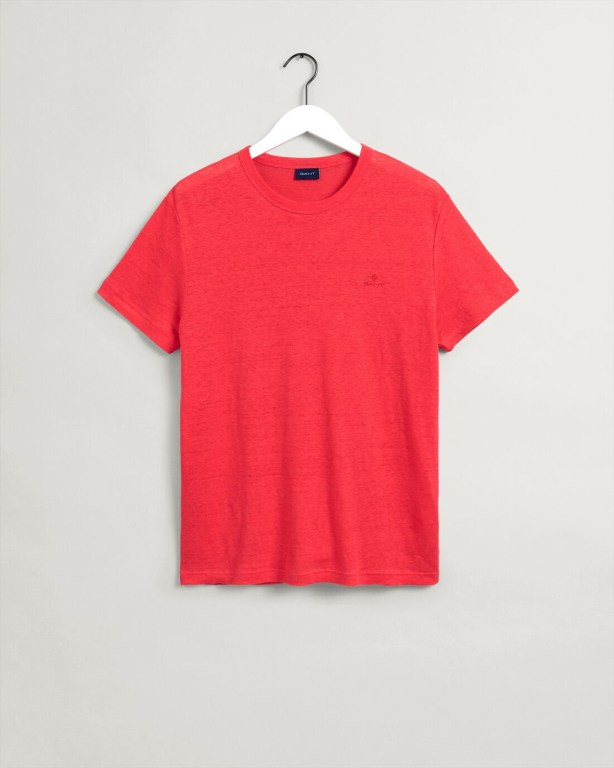 Gant Linen Men's T-shirts Pink | 08JDXsU5Fg7