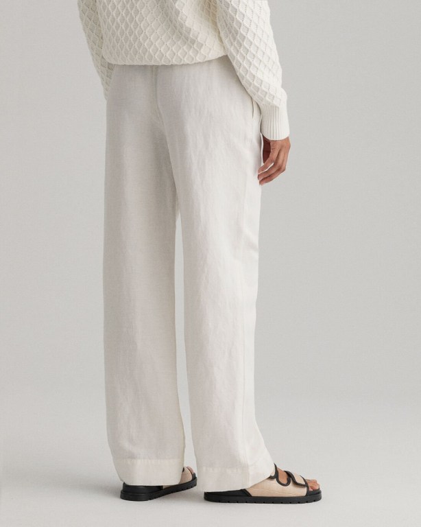 Gant Linen Viscose Pull-On Women's Pants White | NWHFCUXnpD8