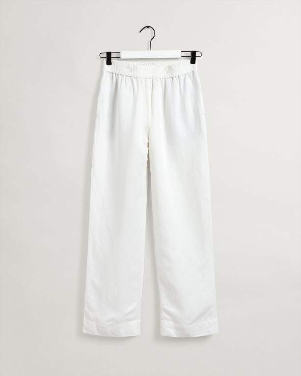 Gant Linen Viscose Pull-On Women's Pants White | NWHFCUXnpD8