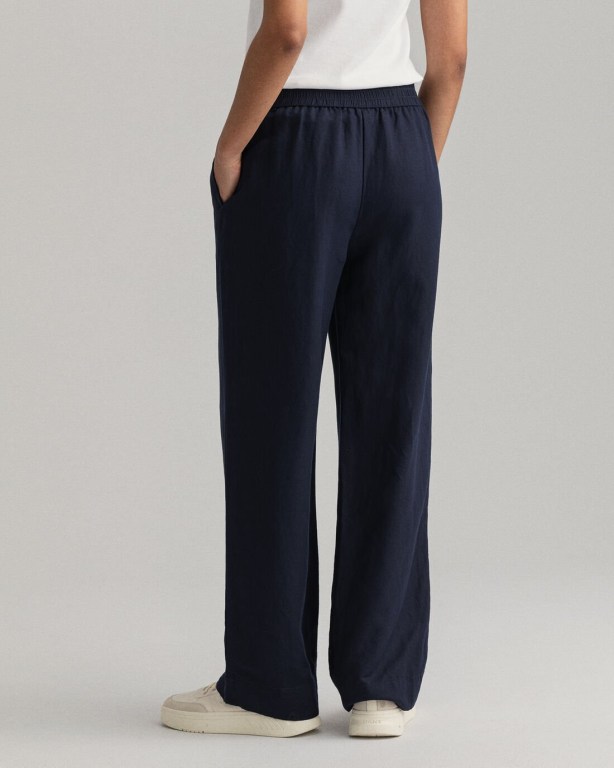 Gant Linen Viscose Pull-On Women's Pants Blue | OLsIVH0ljo7