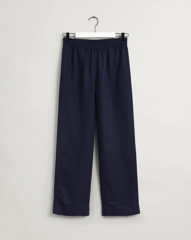 Gant Linen Viscose Pull-On Women's Pants Blue | OLsIVH0ljo7