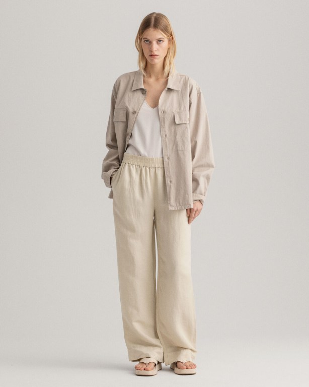 Gant Linen Viscose Pull-On Women's Pants Beige | S02jN469Yt2