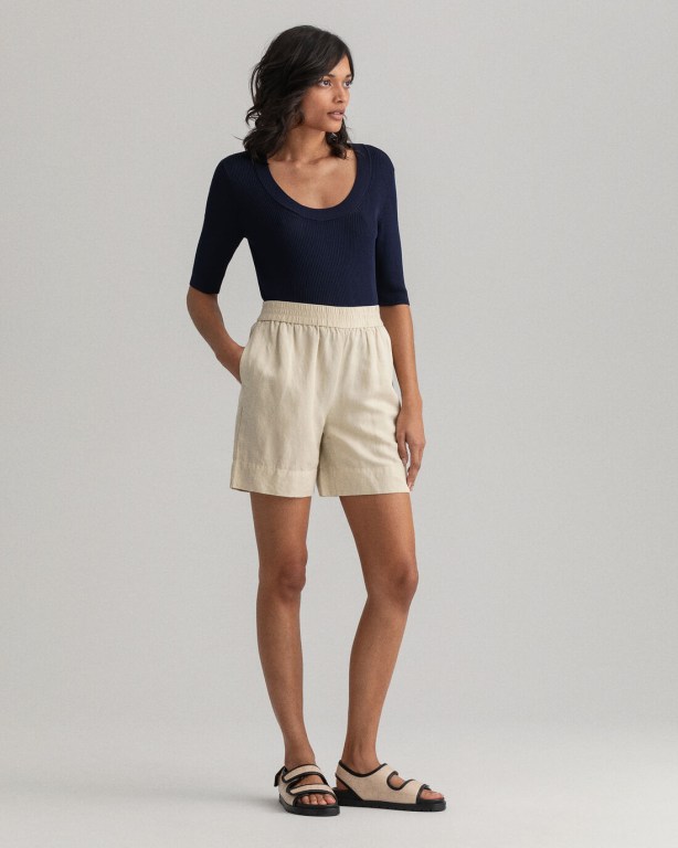 Gant Linen Viscose Pull-On Women's Shorts Beige | MDEO4uk0Sjo