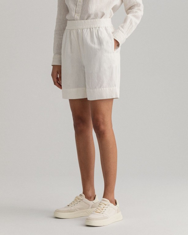 Gant Linen Viscose Pull-On Women's Shorts White | PrjM8hqrEiz