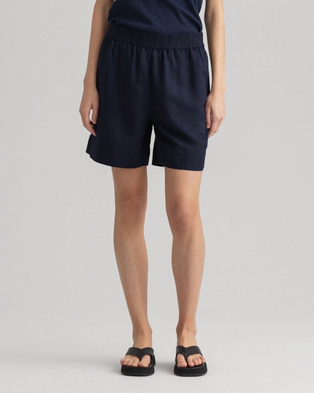 Gant Linen Viscose Pull-On Women's Shorts Blue | zsxrqpLTWqa