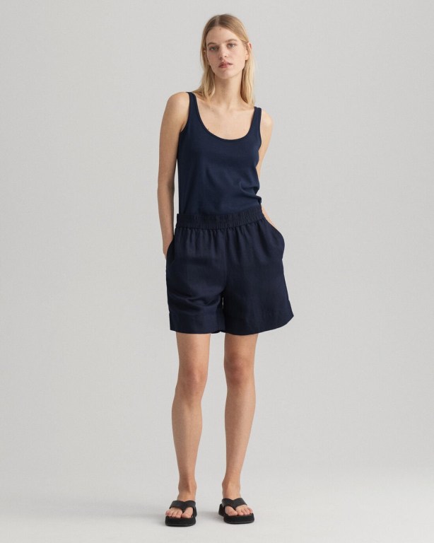 Gant Linen Viscose Pull-On Women's Shorts Blue | zsxrqpLTWqa