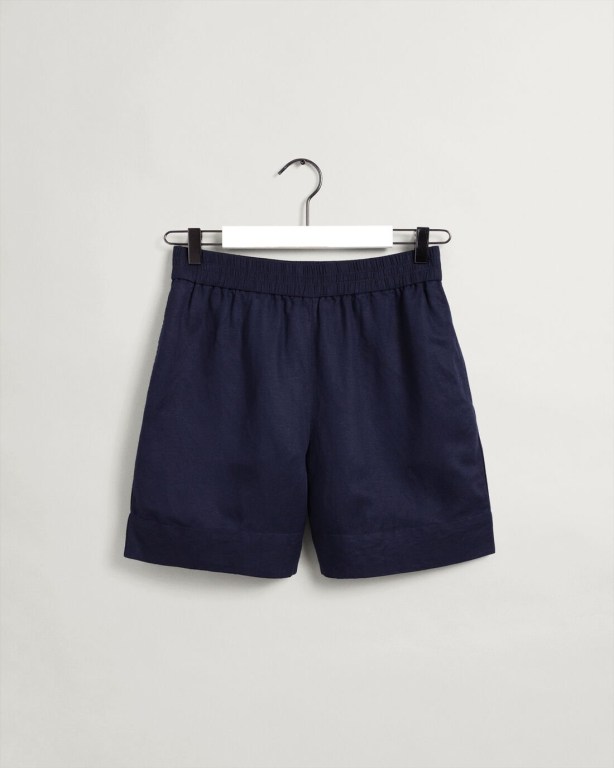 Gant Linen Viscose Pull-On Women's Shorts Blue | zsxrqpLTWqa