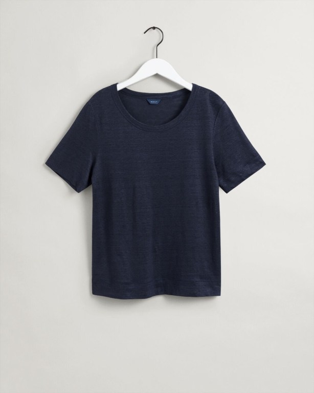 Gant Linen Women's T-shirts Blue | MSO2sSZh3q6