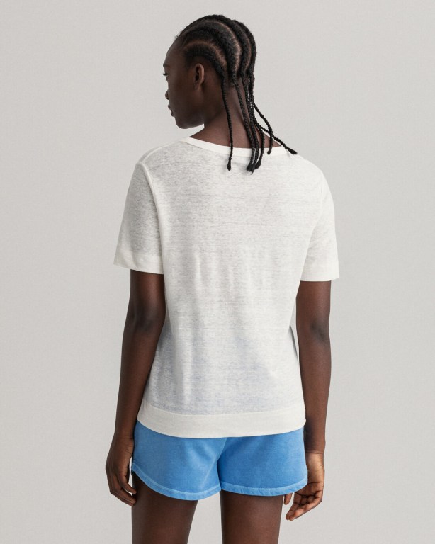 Gant Linen Women's T-shirts White | 2PTuMbZw9I3