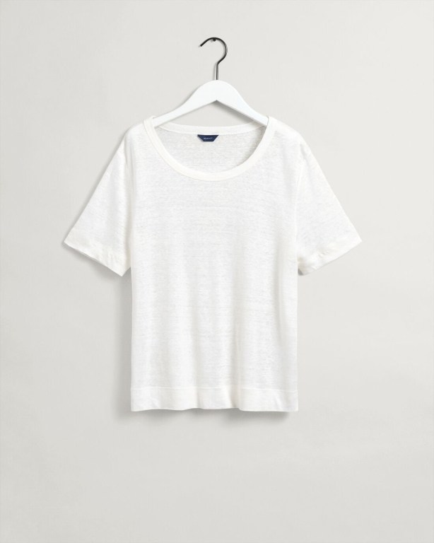 Gant Linen Women's T-shirts White | 2PTuMbZw9I3