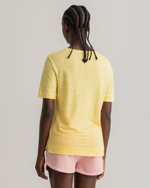 Gant Linen Women's T-shirts Yellow | WgfGNctJqdZ